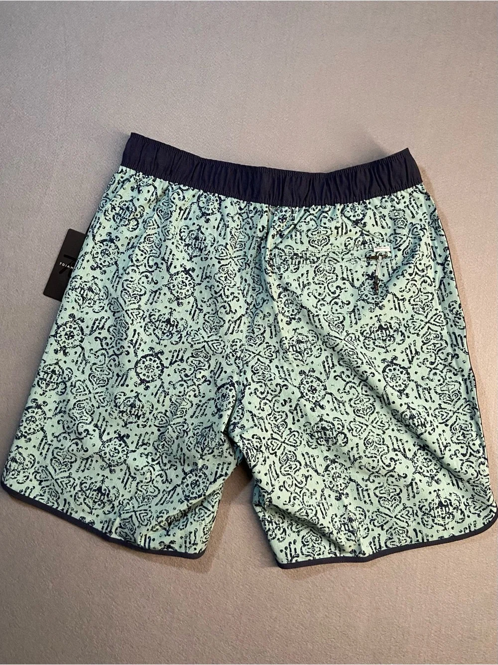 Aqua Printed Bermuda Swim Shorts with Navy Waist